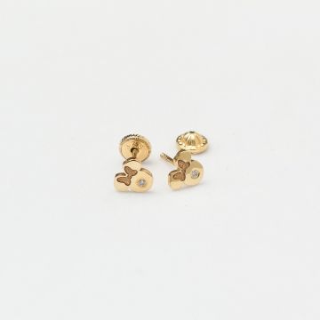 Cercei bebe/fetite cu Diamant natural - Model Minnie Mouse - Aur Galben 14K - Inchizatoare filet
