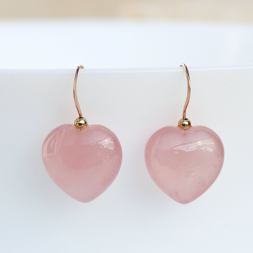 Cercei cuarț roz, aur filat - Hearts Pink