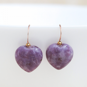 Cercei lepidolit, aur filat – Hearts Lavender