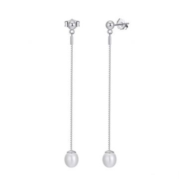 Cercei lungi argint 925, JW1567, model perla, placati cu rodiu