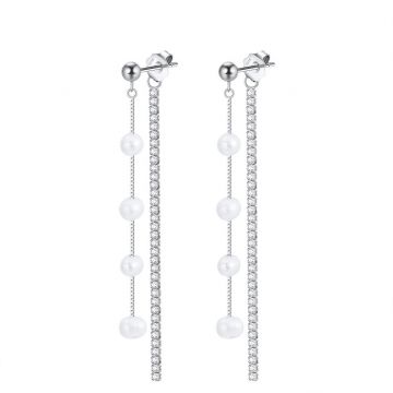 Cercei lungi argint 925, JW1568, model perla, placati cu rodiu