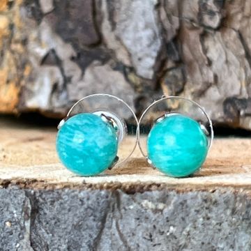 Cercei stud sfere amazonit 8 mm