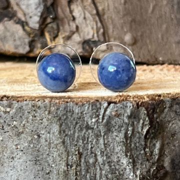 Cercei stud sfere aventurin albastru 8mm