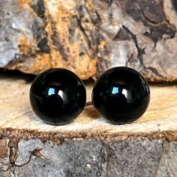 Cercei stud sfere obsidian 10 mm