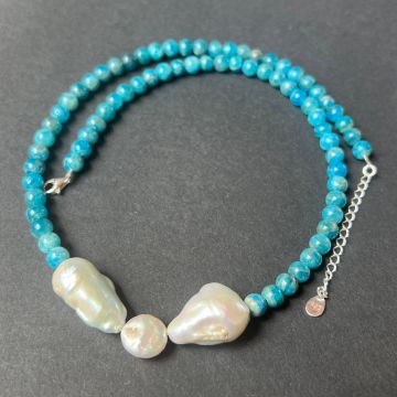 Colier apatit și perle Blue Whisper#35