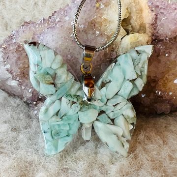 Colier Butterfly acvamarin