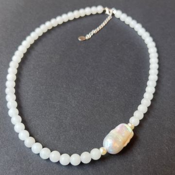 Colier jad alb si perla Purity#38