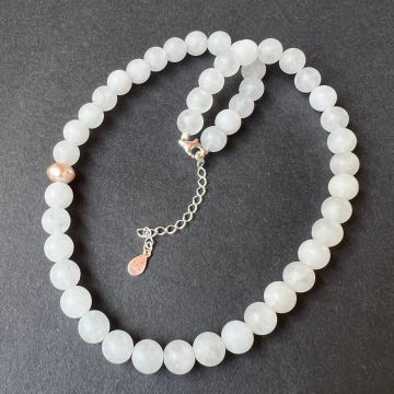 Colier jad alb si perla Purity#39