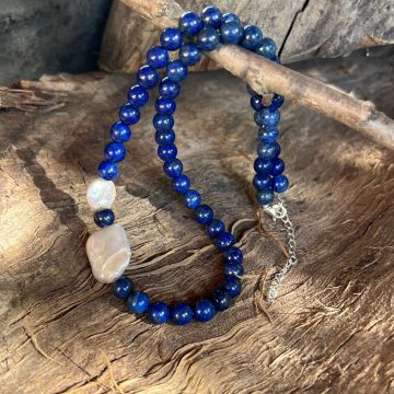 Colier lapis lazuli si perle Royalty#11