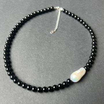 Colier onix negru si perla Eclipse#40