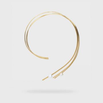 Colier triplu rigid Buttress cu perla, din alama placata cu aur de 24k