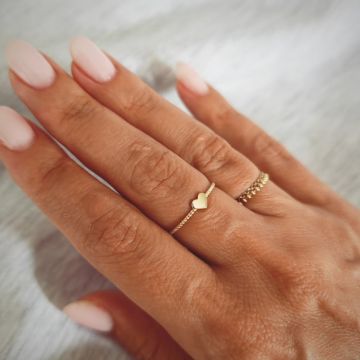Inel impletit cu inima din aur galben 14K ,   Minimalist