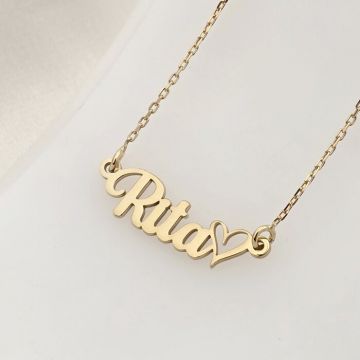 Lănțișor Nume cu Inimă - Font Romantic - Argint 925 cu Aur Galben 18K