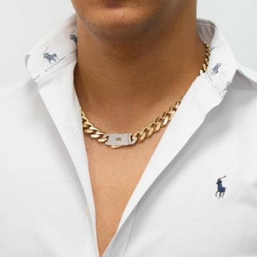 Lanț Monaco cu Zirconii Pave din Aur 14K – 51.91g, 13.5mm, 54cm, Unisex