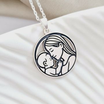 Lantisor cu medalion rotund - Piesă de suflet - mama si bebe Argint 925 - Lant forzatina