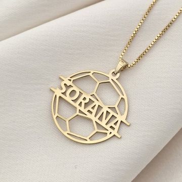 Lantisor cu pandantiv personalizat minge de handbal - nume personalizat – Lant box - Argint 925 placat cu Aur Galben 18K