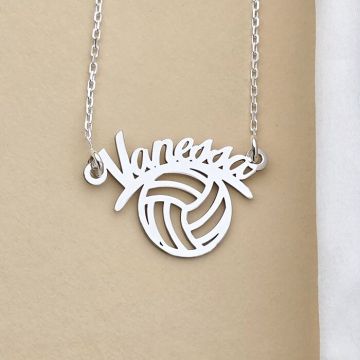 Lantisor cu pandantiv personalizat - minge de volei si nume decupat - Lant link - Argint 925