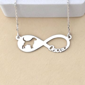 Lantisor personalizat - Infinite love - Pandantiv cu silueta de catel si cu nume personalizat - Argint 925