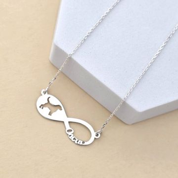 Lantisor personalizat - Infinite love - Pandantiv cu silueta de catel si cu nume personalizat - Argint 925