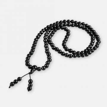Protectie si Claritate ,   Colier Mala cu Obsidian si Ciucure Boho