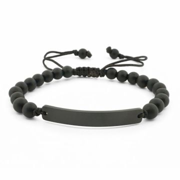 Bratara Barbati cu Onix Mat 6mm, snur si Placuta Neagra Personalizata ,   Inox ,   Gravura Laser