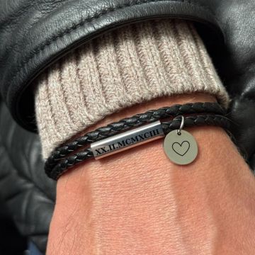 Bratara Barbati Personalizata cu Banut 12mm si Inchidere Magnetica ,   Piele Naturala, Inox Premium