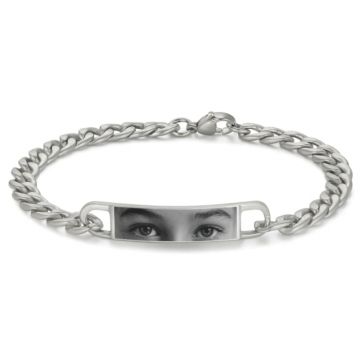Bratara Barbati Personalizata cu Fotografia Ochilor ,   Placuta Inox 40x8 mm, Lungime 23 cm, Reglabila