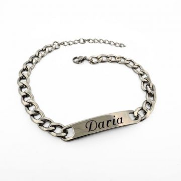 Bratara Barbati Personalizata cu Nume sau Mesaj ,   Placuta Inox 40x8 mm, Lant Reglabil