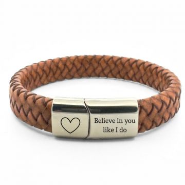 Bratara Barbati Personalizata, Piele Naturala Maro 10mm, Inchidere Magnetica Argintie, Inox