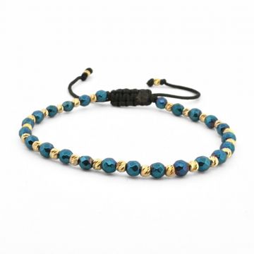 Bratara cu Bilute Argint Placate cu Aur 24K, Hematit Albastru Fatetat 4mm, snur Reglabil, Unisex