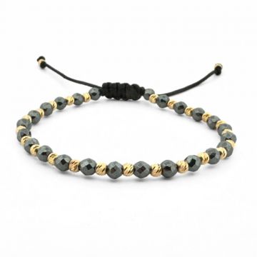 Bratara cu Bilute Argint Placate cu Aur 24K, Hematit Gri Fatetat 4mm, snur Reglabil, Unisex