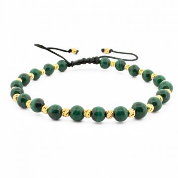 Bratara cu Bilute Argint Placate cu Aur 24K, Malachit Verde 5mm, snur Reglabil, Unisex