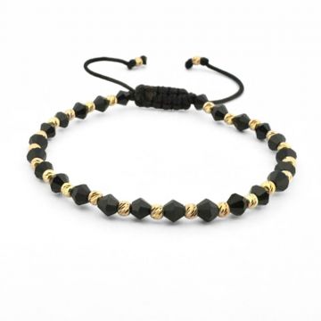 Bratara cu Bilute de Argint Placate cu Aur 24K, Cristale Sticla Biconice 4mm, snur Reglabil, Unisex