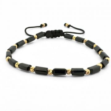Bratara cu Bilute de Argint Placate cu Aur 24K, Cristale Sticla Dreptunghiulare, snur Reglabil, Unisex