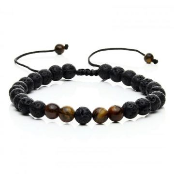 Bratara cu snur si Pietre Naturale Lava Vulcanica si Ochi de Tigru 6mm
