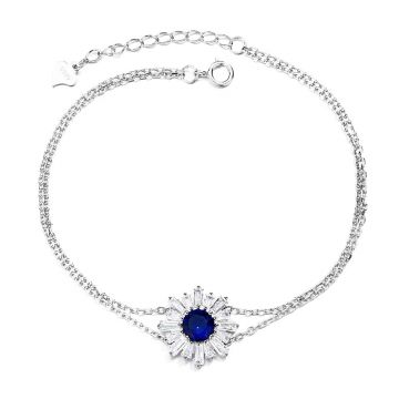 Bratara din argint 925 pentru dama, JW1602, model dublu cu zirconiu albastru, placata cu rodiu