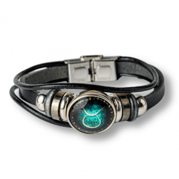 Bratara Fixa Taur zodia din Piele Sintetica cu Cabochon Rotund ,   Semn Zodiacal Personalizat pentru Stil si Conexiune Astrologica