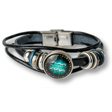 Bratara Fixa Varsator zodia din Piele Sintetica cu Cabochon Rotund ,   Semn Zodiacal Personalizat pentru Stil si Conexiune Astrologica