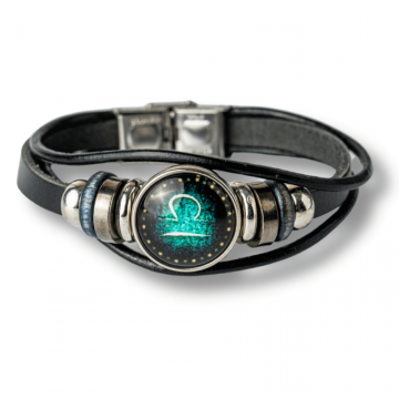 Bratara Fixa zodia Balanta din Piele Sintetica cu Cabochon Rotund ,   Semn Zodiacal Personalizat pentru Stil si Conexiune Astrologica