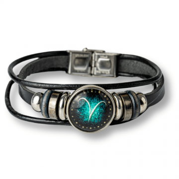Bratara Fixa zodia Berbec din Piele Sintetica cu Cabochon Rotund ,   Semn Zodiacal Personalizat pentru Stil si Conexiune Astrologica
