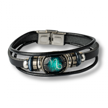Bratara Fixa zodia Capricorn din Piele Sintetica cu Cabochon Rotund ,   Semn Zodiacal Personalizat pentru Stil si Conexiune Astrologica