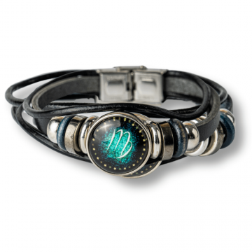 Bratara Fixa zodia Fecioara din Piele Sintetica cu Cabochon Rotund ,   Semn Zodiacal Personalizat pentru Stil si Conexiune Astrologica