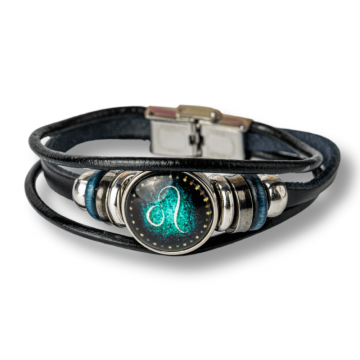 Bratara Fixa zodia Leu din Piele Sintetica cu Cabochon Rotund ,   Semn Zodiacal Personalizat pentru Stil si Conexiune Astrologica