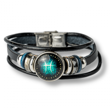 Bratara Fixa zodia Pesti din Piele Sintetica cu Cabochon Rotund ,   Semn Zodiacal Personalizat pentru Stil si Conexiune Astrologica