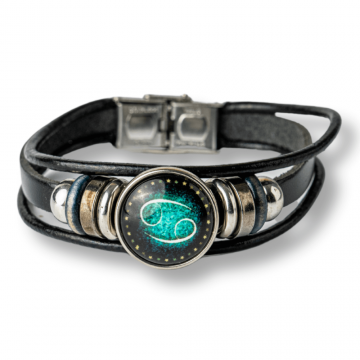 Bratara Fixa zodia Rac din Piele Sintetica cu Cabochon Rotund ,   Semn Zodiacal Personalizat pentru Stil si Conexiune Astrologica