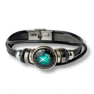 Bratara Fixa zodia Sagetator din Piele Sintetica cu Cabochon Rotund ,   Semn Zodiacal Personalizat pentru Stil si Conexiune Astrologica