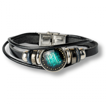 Bratara Fixa zodia Scorpion din Piele Sintetica cu Cabochon Rotund ,   Semn Zodiacal Personalizat pentru Stil si Conexiune Astrologica