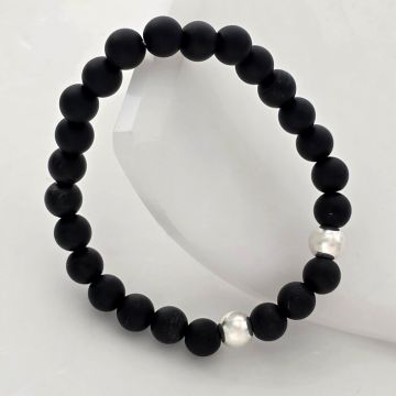 Bratara pietre semipretioase Onix mat de 8 mm - Bilute din Argint 925 - Snur elastic