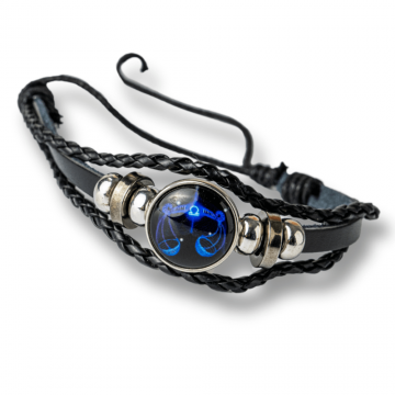 Bratara Zodia Balanta ajustabila din Piele Sintetica cu Cabochon Rotund ,   Simbol Astrologic Personalizat pentru Energie si Identitate Astrala