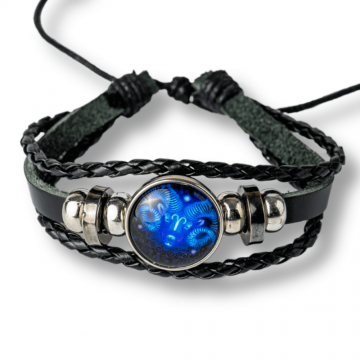 Bratara Zodia Berbec ajustabila din Piele Sintetica cu Cabochon Rotund ,   Simbol Astrologic Personalizat pentru Energie si Identitate Astrala